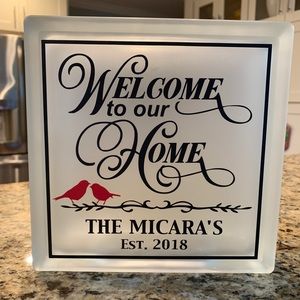 Welcome to our Home personalized glass light block